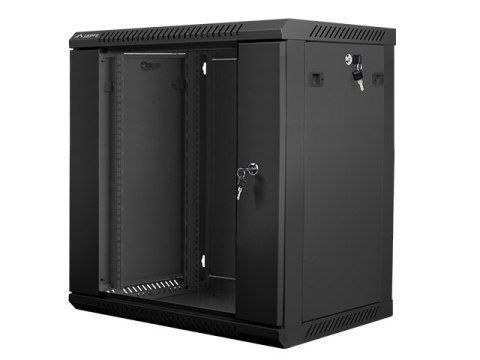 Szafa instalacyjna wisząca 19'' 12U 600X450mm czarna (drzwi szklane) Szafa instalacyjna wisząca 19'' 12U 600X450mm czarna (drzwi szklane)