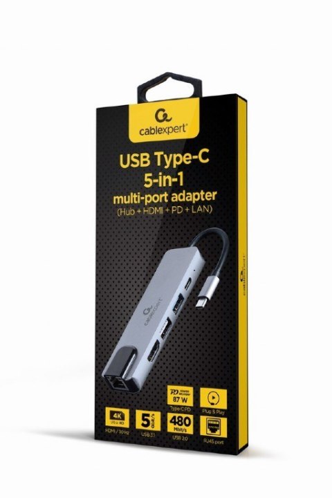 Adapter GEMBIRD A-CM-COMBO5-04 USB-C na HDMI/RJ45/USB-C/USB-A Adapter GEMBIRD A-CM-COMBO5-04 USB-C na HDMI/RJ45/USB-C/USB-A