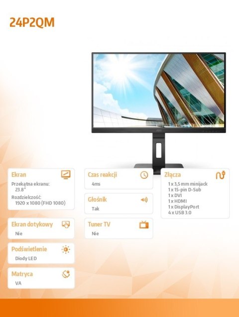 Monitor AOC 24P2QM (23.8" /VA /75Hz /1920 x 1080 /Czarny) Monitor AOC 24P2QM (23.8" /VA /75Hz /1920 x 1080 /Czarny)