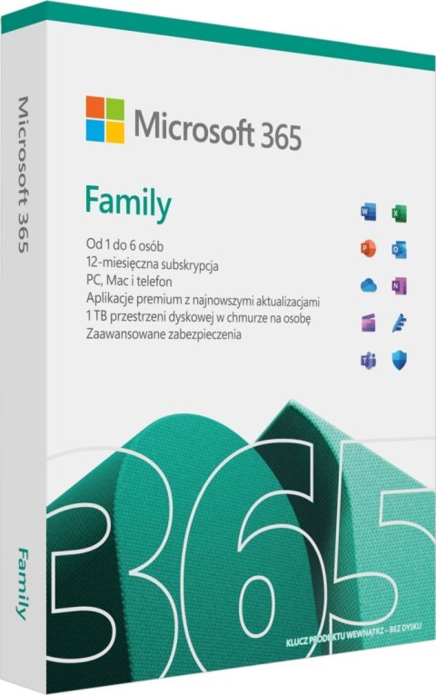 Microsoft 365 Family PL P10 1Y MICROSOFT 6GQ-01940 Subskrypcja Ilość komputerów - 5 Microsoft 365 Family PL P10 1Y MICROSOFT 6GQ-01940 Subskrypcja Ilość komputerów - 5