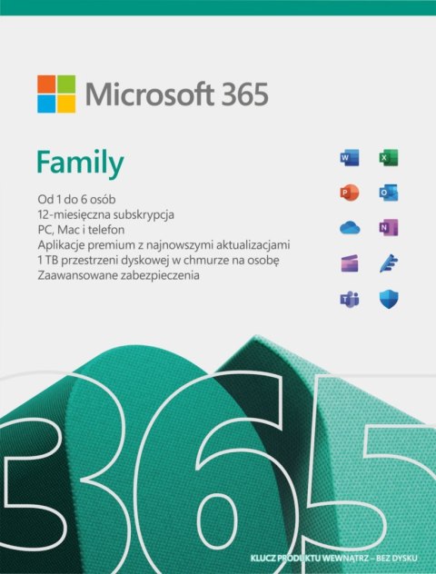Microsoft 365 Family PL P10 1Y MICROSOFT 6GQ-01940 Subskrypcja Ilość komputerów - 5 Microsoft 365 Family PL P10 1Y MICROSOFT 6GQ-01940 Subskrypcja Ilość komputerów - 5