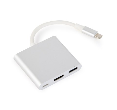Adapter GEMBIRD A-CM-HDMIF-02-SV USB Typu C - HDMI + USB-A + USB-C Adapter GEMBIRD A-CM-HDMIF-02-SV USB Typu C - HDMI + USB-A + USB-C