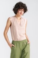 Bluzka bez rękawów z dekoltem V B161 Beige - Nife - 40 Bluzka bez rękawów z dekoltem V B161 Beige - Nife - 40