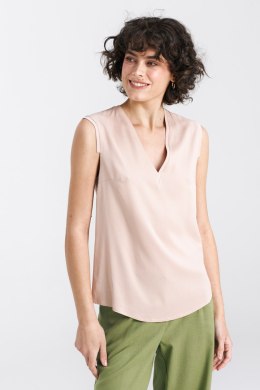 Bluzka bez rękawów z dekoltem V B161 Beige - Nife - 42