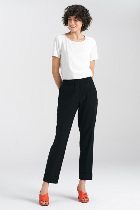Spodnie lniane z gumką w pasie SD84 Black - Nife - 38 Spodnie lniane z gumką w pasie SD84 Black - Nife - 38