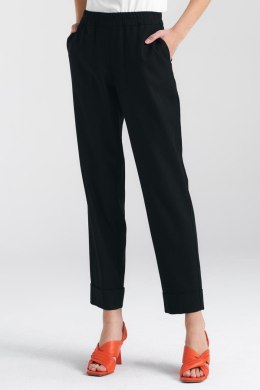 Spodnie lniane z gumką w pasie SD84 Black - Nife - 40