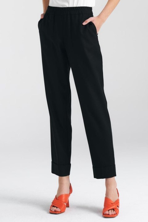 Spodnie lniane z gumką w pasie SD84 Black - Nife - 42 Spodnie lniane z gumką w pasie SD84 Black - Nife - 42
