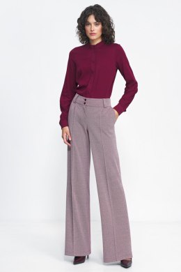 Spodnie wide leg w bordową jodełkę SD82 Bordo - Nife - 40