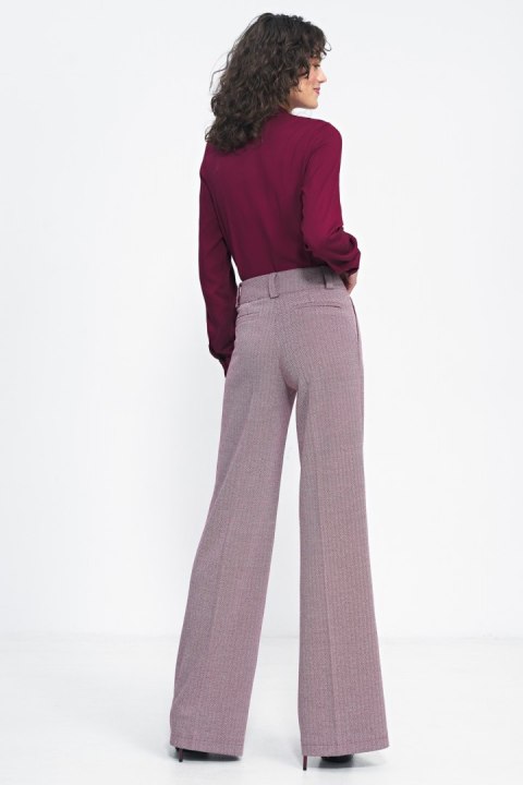 Spodnie wide leg w bordową jodełkę SD82 Bordo - Nife - 40 Spodnie wide leg w bordową jodełkę SD82 Bordo - Nife - 40