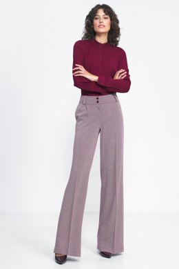 Spodnie wide leg w bordową jodełkę SD82 Bordo - Nife - 42