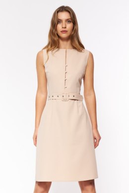 Sukienka Beżowa elegancka sukienka bez rękawów S200 Beige - Nife - 36