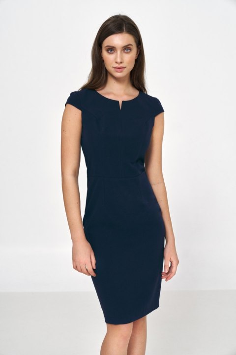 Sukienka Granatowa ołówkowa sukienka za kolano S225 Navy - Nife - 42 Sukienka Granatowa ołówkowa sukienka za kolano S225 Navy - Nife - 42