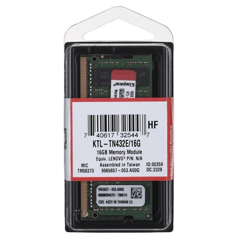 Pamięć KINGSTON (SODIMM/DDR4/16 MB/3200MHz/1.2V/22 CLCL/SINGLE) Pamięć KINGSTON (SODIMM/DDR4/16 MB/3200MHz/1.2V/22 CLCL/SINGLE)