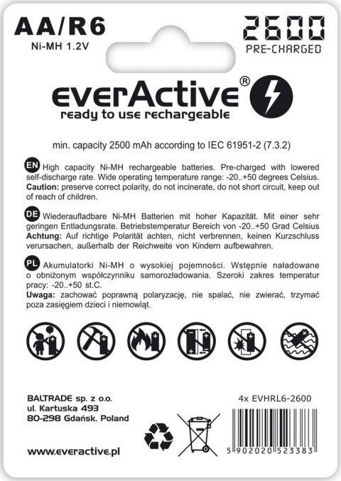 Baterie EVERACTIVE NiMH AA 2500mAh 4 szt. EVHRL6-2600 Baterie EVERACTIVE NiMH AA 2500mAh 4 szt. EVHRL6-2600
