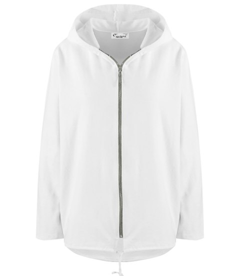 Cienka bluza damska jednokolorowy basic z kapturem ZEFIRA (Biały)