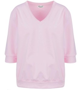 Cienka bluza pudełkowa bawełniana dekolt serek MINIE (Różowy)