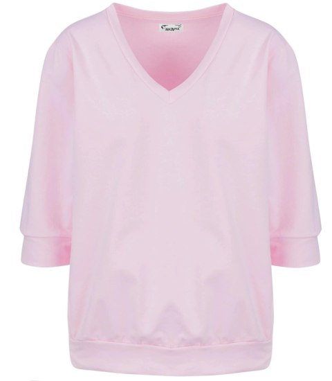 Cienka bluza pudełkowa bawełniana dekolt serek MINIE (Różowy) Cienka bluza pudełkowa bawełniana dekolt serek MINIE (Różowy)