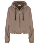 Cienka krótka bluza damska jednokolorowy basic z kapturem JULIA (Beżowy) Cienka krótka bluza damska jednokolorowy basic z kapturem JULIA (Beżowy)