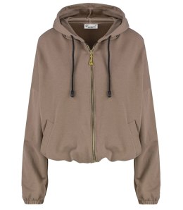 Cienka krótka bluza damska jednokolorowy basic z kapturem JULIA (Beżowy)