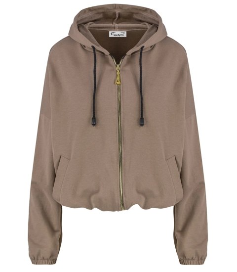 Cienka krótka bluza damska jednokolorowy basic z kapturem JULIA (Beżowy) Cienka krótka bluza damska jednokolorowy basic z kapturem JULIA (Beżowy)