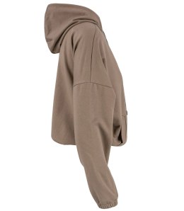 Cienka krótka bluza damska jednokolorowy basic z kapturem JULIA (Beżowy)