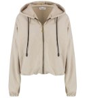 Cienka krótka bluza damska jednokolorowy basic z kapturem JULIA (Beżowy) Cienka krótka bluza damska jednokolorowy basic z kapturem JULIA (Beżowy)