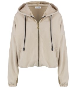 Cienka krótka bluza damska jednokolorowy basic z kapturem JULIA (Beżowy)