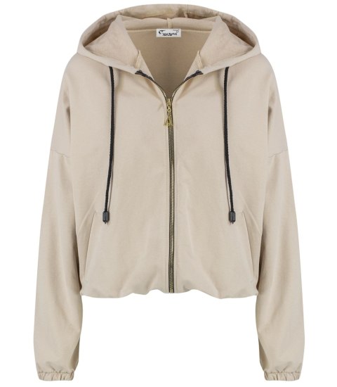 Cienka krótka bluza damska jednokolorowy basic z kapturem JULIA (Beżowy) Cienka krótka bluza damska jednokolorowy basic z kapturem JULIA (Beżowy)