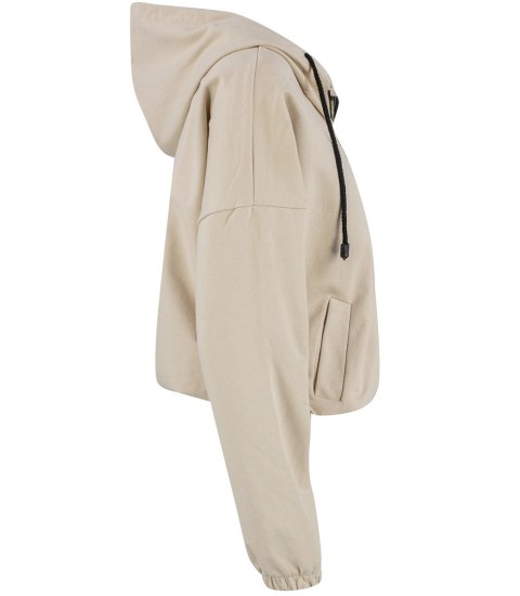 Cienka krótka bluza damska jednokolorowy basic z kapturem JULIA (Beżowy) Cienka krótka bluza damska jednokolorowy basic z kapturem JULIA (Beżowy)