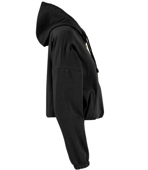 Cienka krótka bluza damska jednokolorowy basic z kapturem JULIA (Czarny) Cienka krótka bluza damska jednokolorowy basic z kapturem JULIA (Czarny)