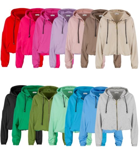 Cienka krótka bluza damska jednokolorowy basic z kapturem JULIA (Czarny) Cienka krótka bluza damska jednokolorowy basic z kapturem JULIA (Czarny)