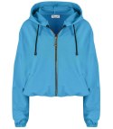Cienka krótka bluza damska jednokolorowy basic z kapturem JULIA (Niebieski) Cienka krótka bluza damska jednokolorowy basic z kapturem JULIA (Niebieski)