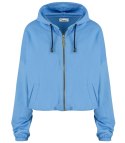 Cienka krótka bluza damska jednokolorowy basic z kapturem JULIA (Niebieski) Cienka krótka bluza damska jednokolorowy basic z kapturem JULIA (Niebieski)