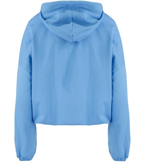 Cienka krótka bluza damska jednokolorowy basic z kapturem JULIA (Niebieski) Cienka krótka bluza damska jednokolorowy basic z kapturem JULIA (Niebieski)