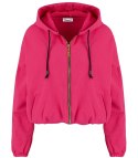 Cienka krótka bluza damska jednokolorowy basic z kapturem JULIA (Różowy)