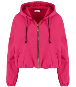 Cienka krótka bluza damska jednokolorowy basic z kapturem JULIA (Różowy)