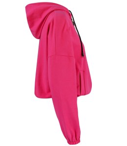 Cienka krótka bluza damska jednokolorowy basic z kapturem JULIA (Różowy)