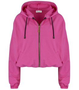Cienka krótka bluza damska jednokolorowy basic z kapturem JULIA (Różowy)