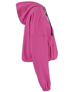Cienka krótka bluza damska jednokolorowy basic z kapturem JULIA (Różowy)