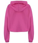 Cienka krótka bluza damska jednokolorowy basic z kapturem JULIA (Różowy) Cienka krótka bluza damska jednokolorowy basic z kapturem JULIA (Różowy)