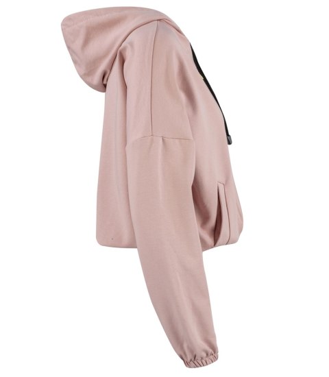 Cienka krótka bluza damska jednokolorowy basic z kapturem JULIA (Różowy) Cienka krótka bluza damska jednokolorowy basic z kapturem JULIA (Różowy)