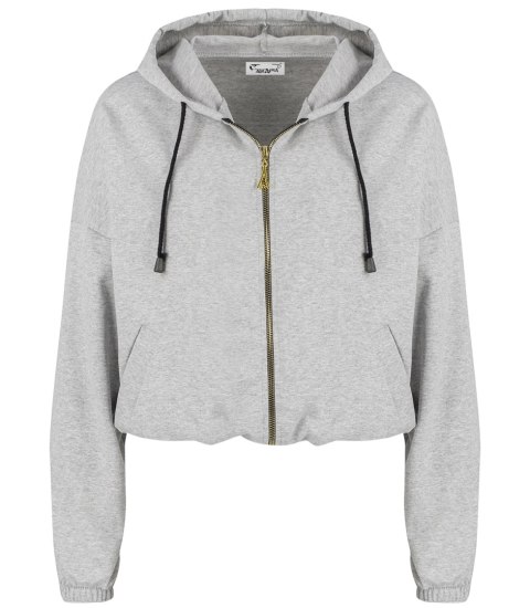 Cienka krótka bluza damska jednokolorowy basic z kapturem JULIA (Szary) Cienka krótka bluza damska jednokolorowy basic z kapturem JULIA (Szary)
