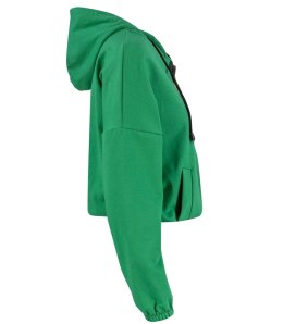 Cienka krótka bluza damska jednokolorowy basic z kapturem JULIA (Zielony)