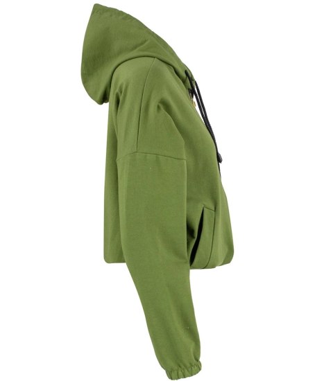 Cienka krótka bluza damska jednokolorowy basic z kapturem JULIA (Zielony) Cienka krótka bluza damska jednokolorowy basic z kapturem JULIA (Zielony)