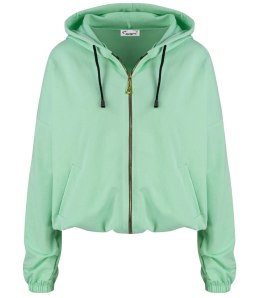Cienka krótka bluza damska jednokolorowy basic z kapturem JULIA (Zielony)