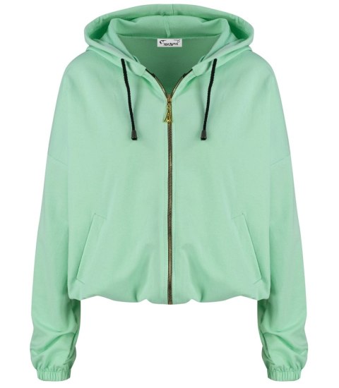 Cienka krótka bluza damska jednokolorowy basic z kapturem JULIA (Zielony) Cienka krótka bluza damska jednokolorowy basic z kapturem JULIA (Zielony)