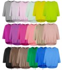 Cienka bawełniana bluza bluzka z wiązaniem na dole MOLANA (Różowy)