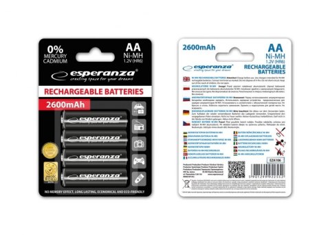 Baterie ESPERANZA Niklowo-wodorkowa AA (LR06, FR6, R6, 15A, MN1500, AM3, UM3, HP7) 2600mAh 4 szt. EZA106 Baterie ESPERANZA Niklowo-wodorkowa AA (LR06, FR6, R6, 15A, MN1500, AM3, UM3, HP7) 2600mAh 4 szt. EZA106