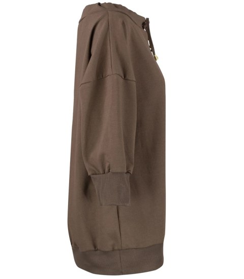 Bluza damska oversize z wiązaniem przy dekolcie GRETA (Brązowy) Bluza damska oversize z wiązaniem przy dekolcie GRETA (Brązowy)