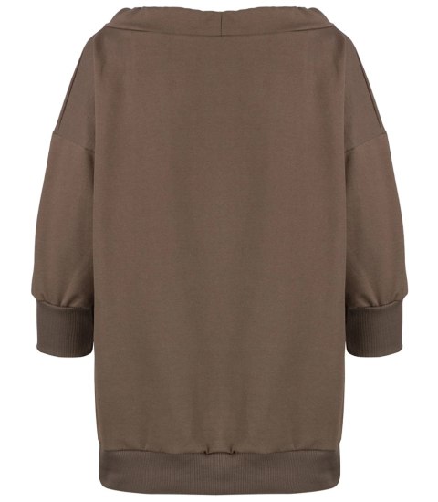 Bluza damska oversize z wiązaniem przy dekolcie GRETA (Brązowy) Bluza damska oversize z wiązaniem przy dekolcie GRETA (Brązowy)